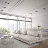 Interior of modern  loft with white sofa 3D rendering